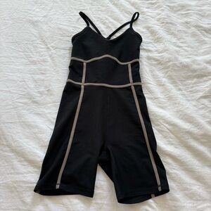 YPB Black One-Piece Active Romper with Contrast Trim